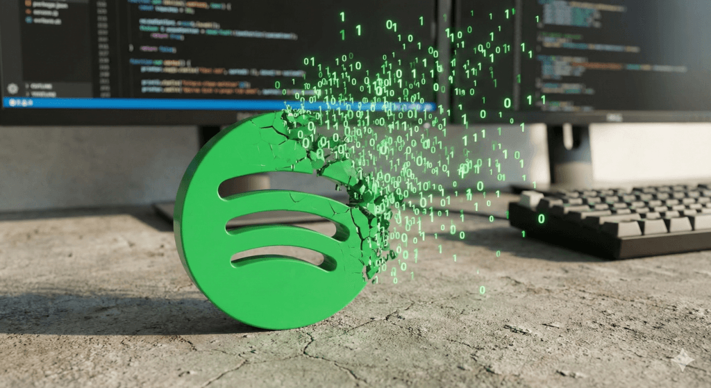 Ilustração representando o suposto vazamento do Spotify e quebra de segurança