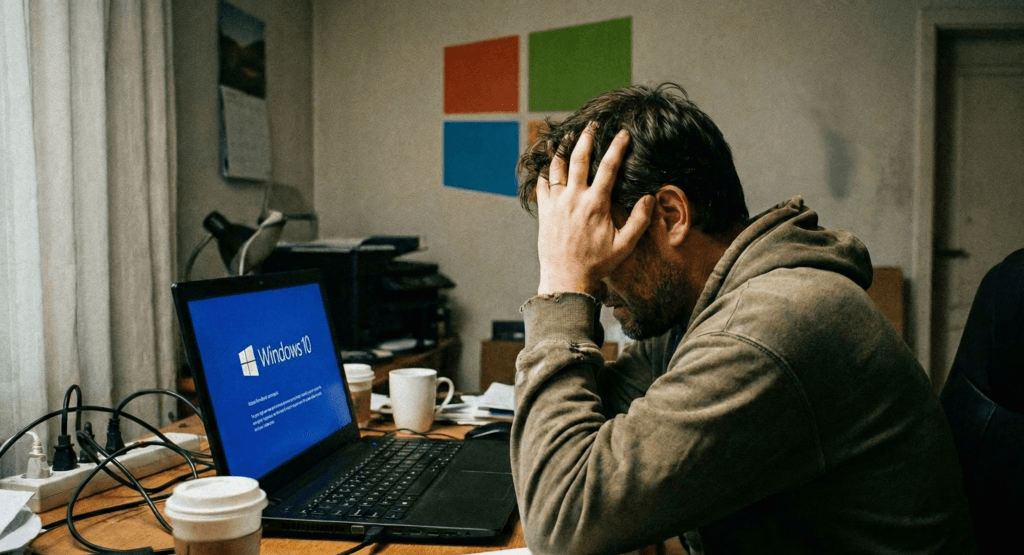 Homem com problemas no PC após atualização do Windows 11.