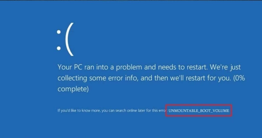 Erro Windows 11 tela preta UNMOUNTABLE_BOOT_VOLUME