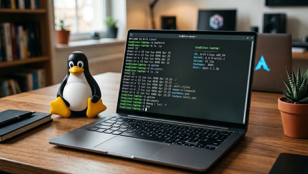 tela de um modelo recente rodando Linux em notebooks de 2026 perfeitamente