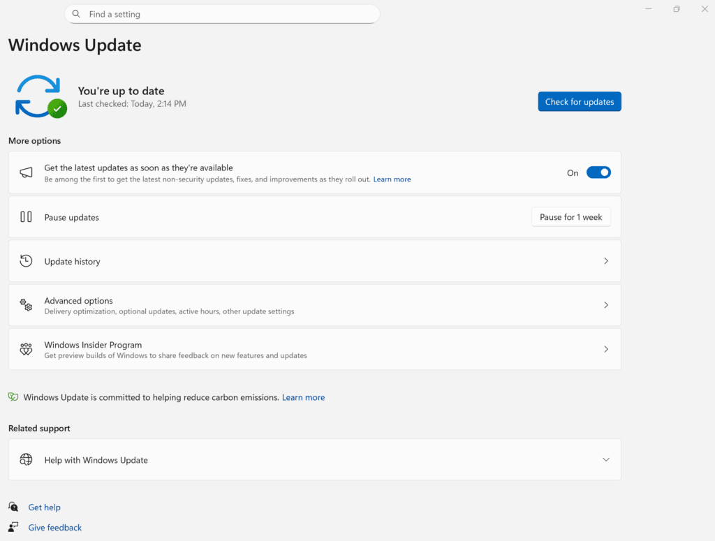 histórico de atualizações do Windows Update no Windows 11 sem erros