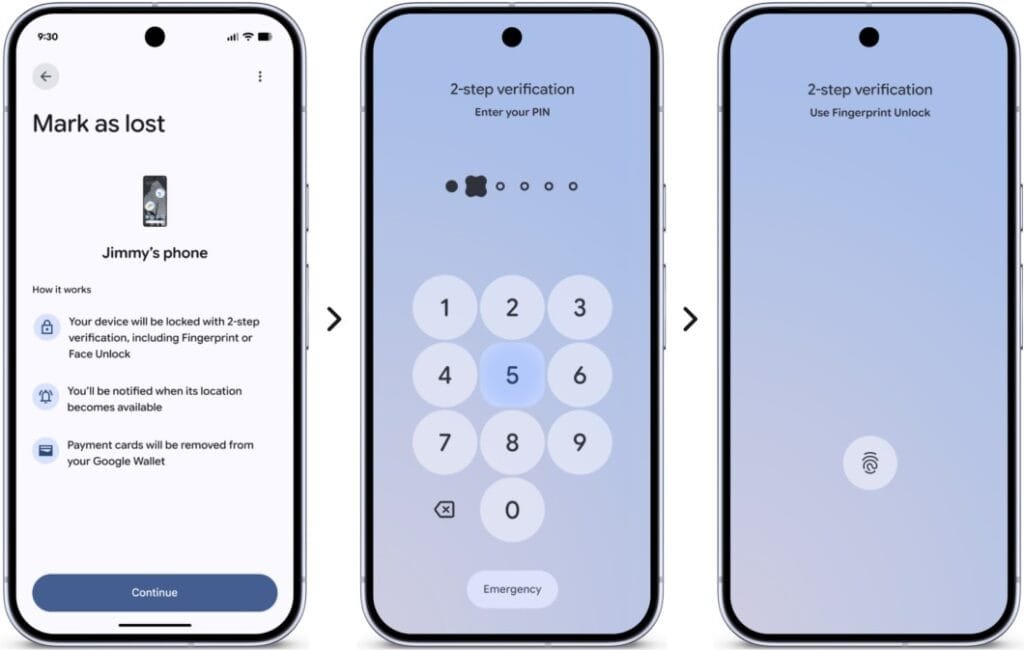 android 17 segurança marcar como perdido find hub biometria