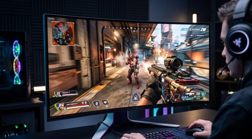 Monitor gamer exibindo jogo FPS para testar a taxa de atualização do monitor