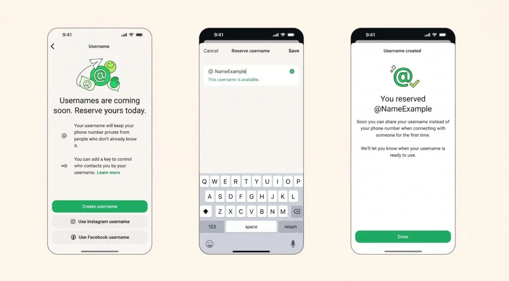 Como reservar username no WhatsApp: telas de criação e confirmação no iOS passo a passo para reservar nome de usuário no WhatsApp pelo iPhone em 2026