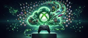 Xbox Cloud Gaming: logo do Xbox em nuvem verde com controle e catálogo de jogos, ilustrando o limite de horas de streaming